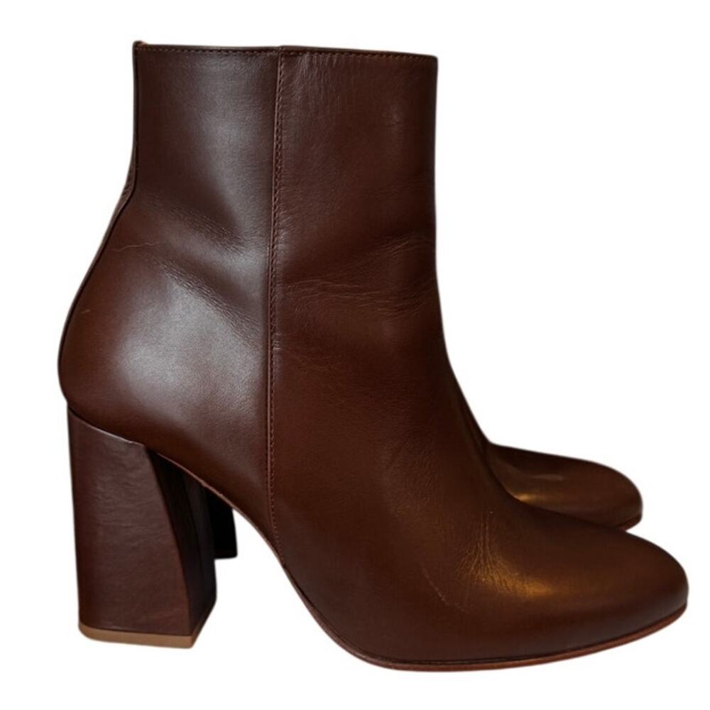 Bobbies Paris Brown Leather Ankle Boots Block Heel Zip Booties EU 38/US 7.5-8